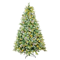 Sapins de Noël mixtes épicéa en PVC/PE bleu avec DEL blanc chaud et pommes de pin givrées