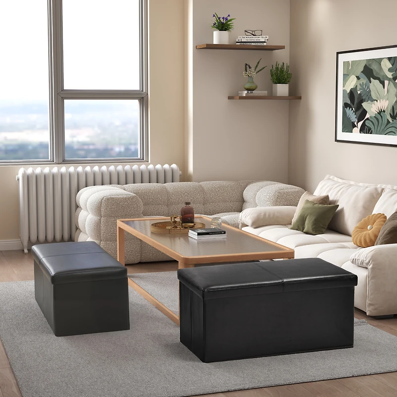 Banc coffre pliable avec rangement, ensemble de 2