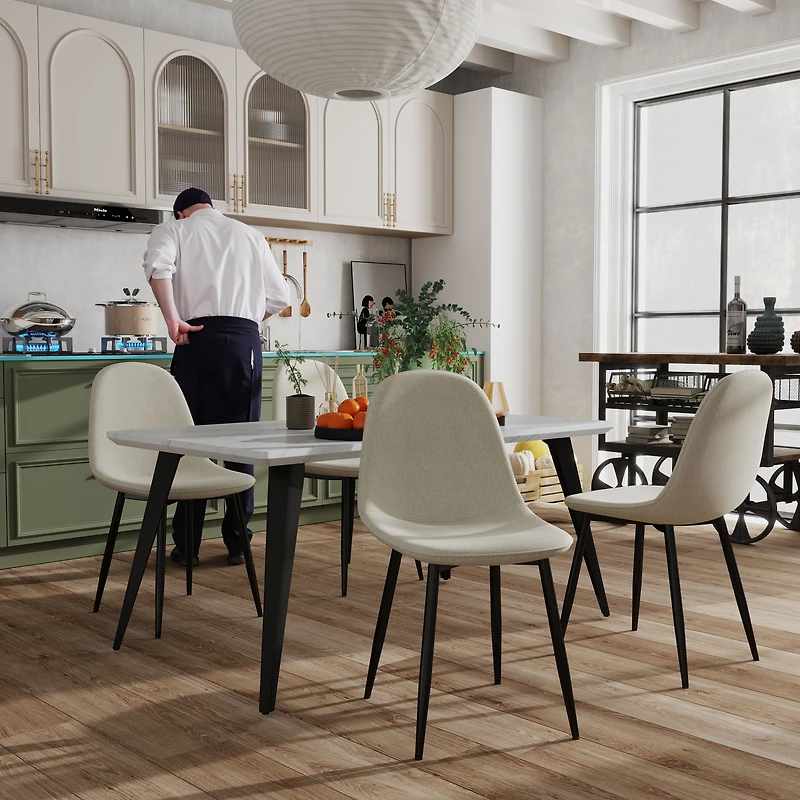 Maison Classique Dining Set Including Marble White Dining Table with Beige Dining Chairs, 5 Pieces  