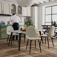 Maison Classique Dining Set Including Marble White Dining Table with Beige Dining Chairs, 5 Pieces  