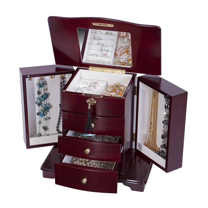 Mele and Co Waverly Finish Glass Top Wooden Watch Box - Cherry