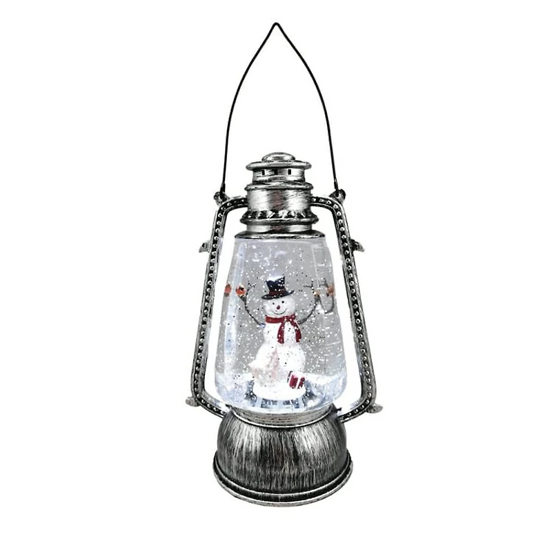White Plastic Lantern Warm White LED Snow Globe Snowman & Santa