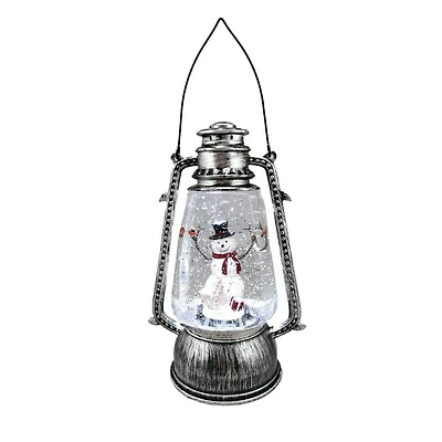 White Plastic Lantern Warm White LED Snow Globe Snowman & Santa