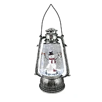 White Plastic Lantern Warm White LED Snow Globe Snowman & Santa