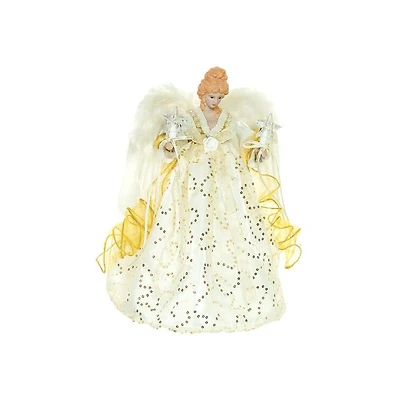 Ivory and Gold Cloth Vintage 10-Light Angel Tree Topper