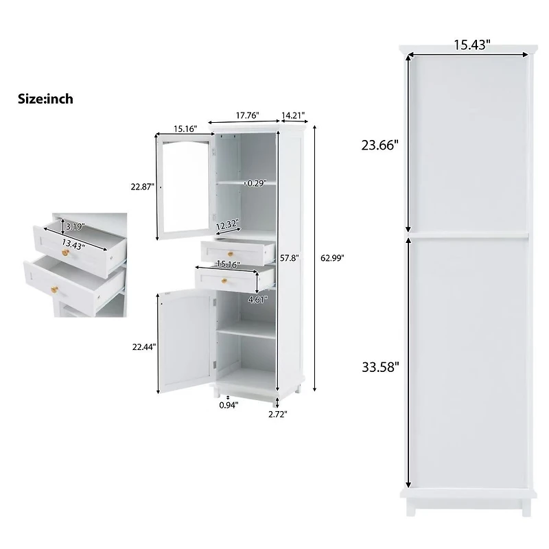 Armoire de rangement haute avec portes en verre – 63 po