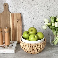 JS Gourmet Ceramic & Water Hyacinth Salad Bowl