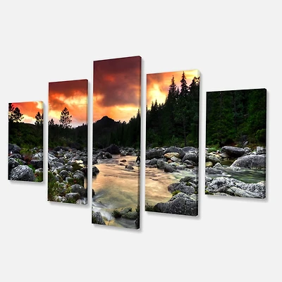 Rocky Mountain River at Sunset 4 Canvas Wall Art