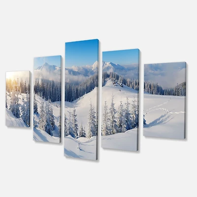 Winter Mountains Panorama  Canvas Wall Art- 4 pieces