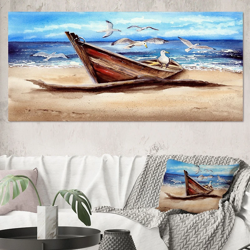 An Old Fishing Boat on The Sandy Beach Canvas Wall Art Print