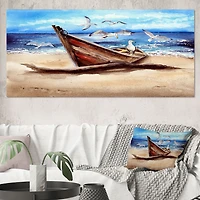 An Old Fishing Boat on The Sandy Beach Canvas Wall Art Print