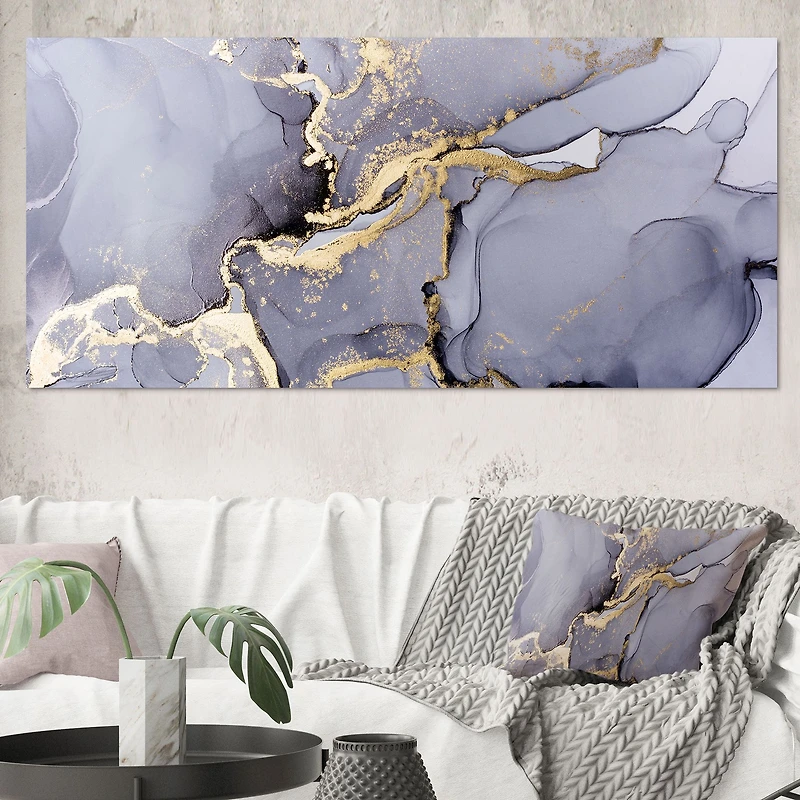 Closeup of Black and Golden Abstract Marble Texture Canvas Wall Art Print
