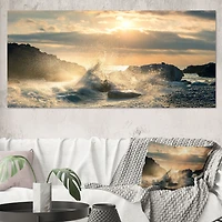 Big Wave Hit the Rock at Beach Canvas Wall Art Print