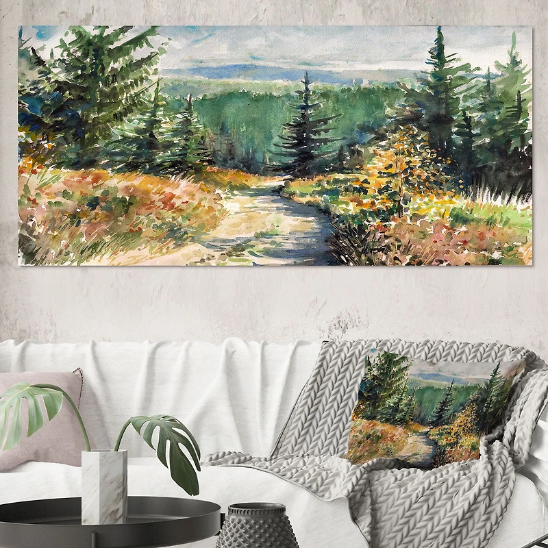 Landscape with Road Mountains  Canvas Wall Art Print