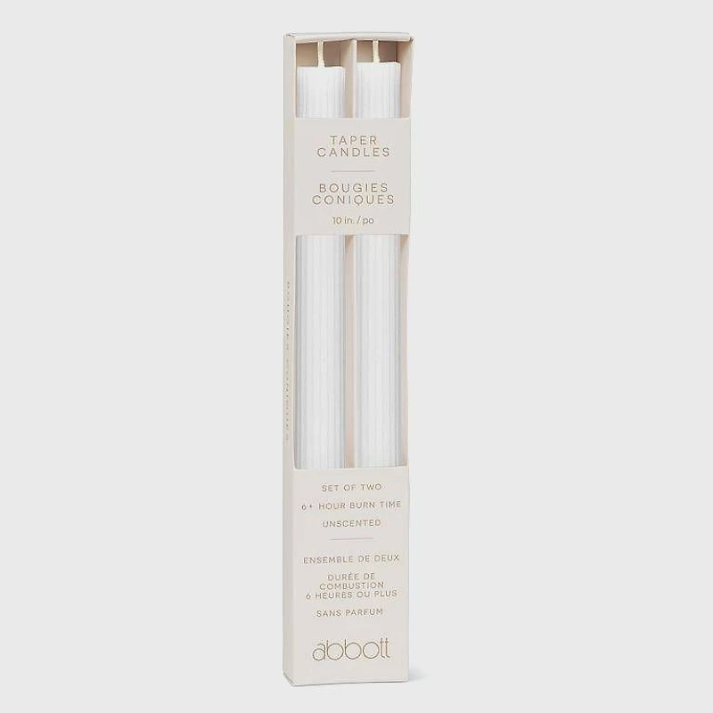 Ridged Taper Candle Set of 2 - White