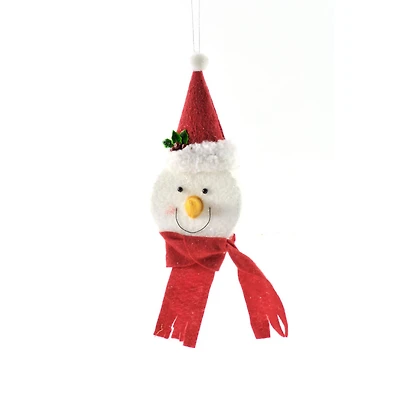 Hanging Red and White Cloth Snowman Head Ornament, Pack of 3