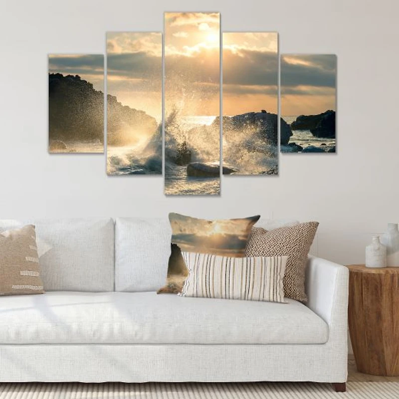 Big Wave Hit the Rock at Beach Canvas Wall Art Print