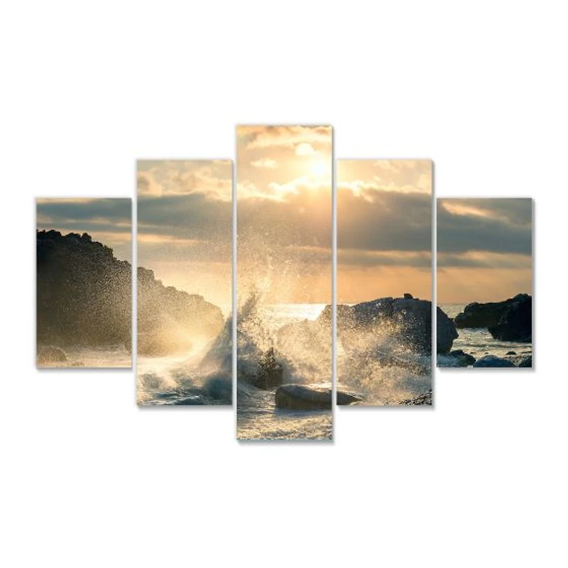 Big Wave Hit the Rock at Beach Canvas Wall Art Print