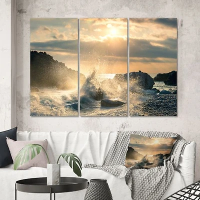 Big Wave Hit the Rock at Beach Canvas Wall Art Print