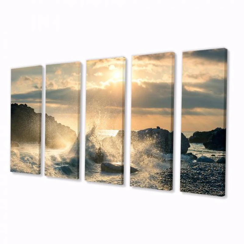 Big Wave Hit the Rock at Beach Canvas Wall Art Print