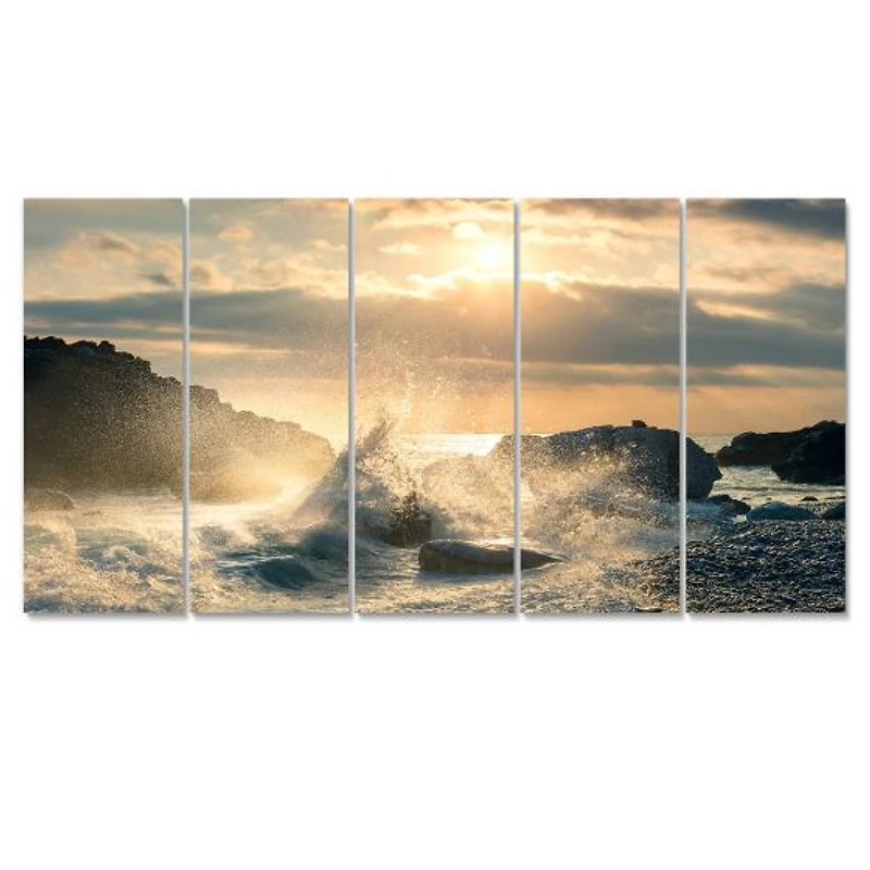 Big Wave Hit the Rock at Beach Canvas Wall Art Print