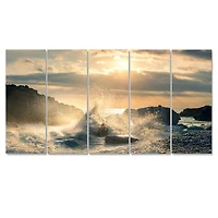 Big Wave Hit the Rock at Beach Canvas Wall Art Print
