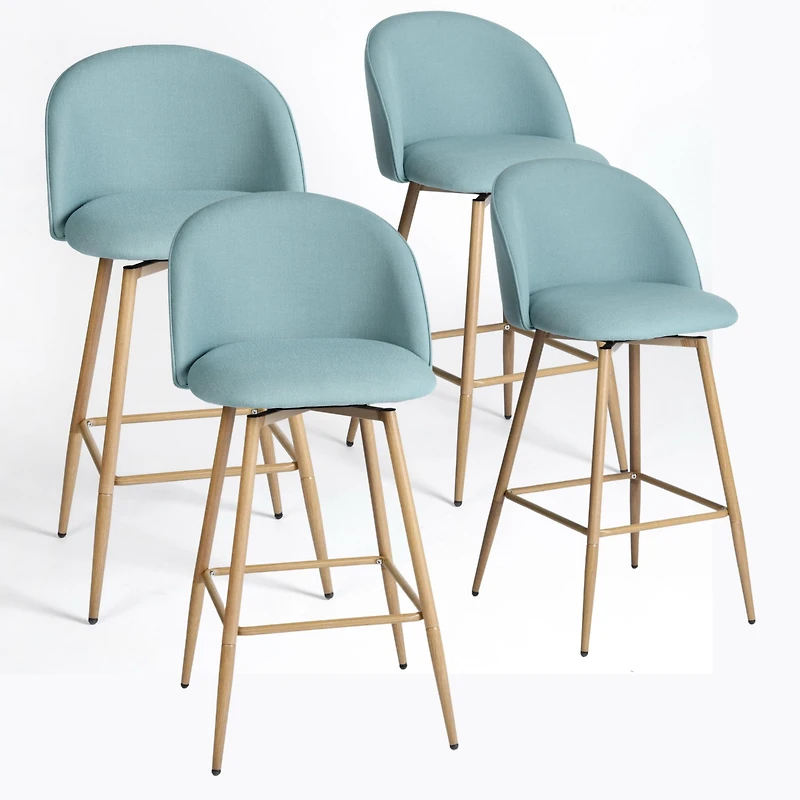 Tabourets de comptoir modernes en tissu bleu, Ensemble de 4