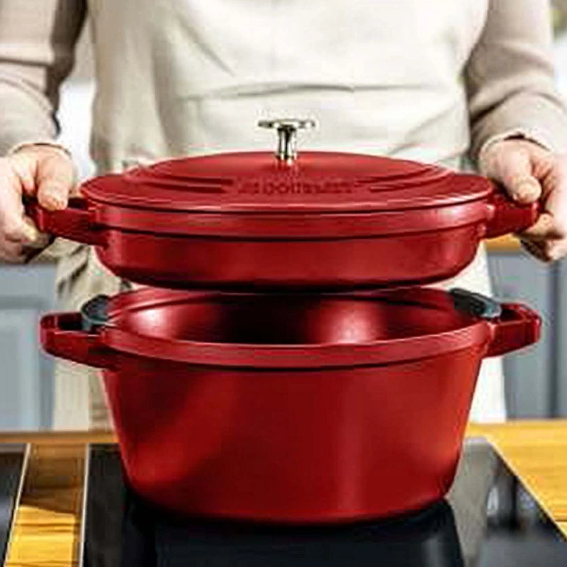 JS GOURMET Casseroles en fonte émaillée empilables, ensemble de 3 - Rouge