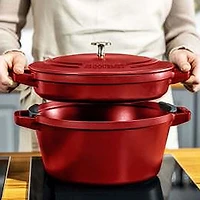 JS GOURMET Casseroles en fonte émaillée empilables, ensemble de 3 - Rouge