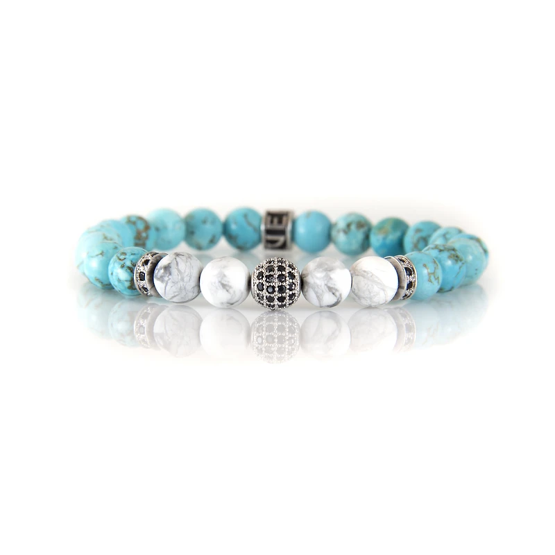 Luenzo Blue and White Turquoise with Silver Cubic Zirconia Accent Bracelet