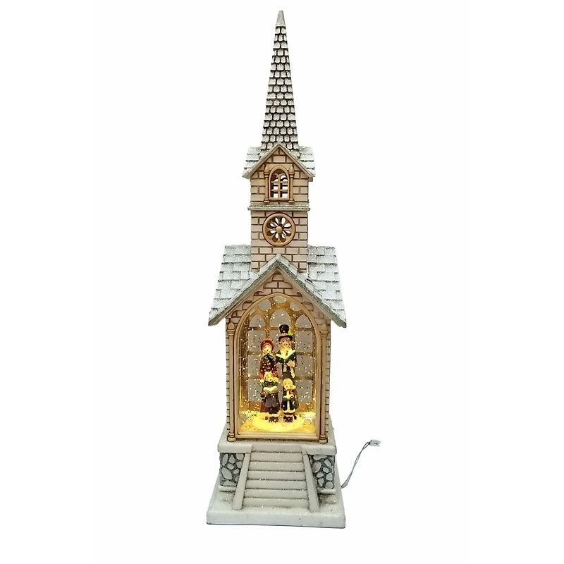White Church LED Snow Globe