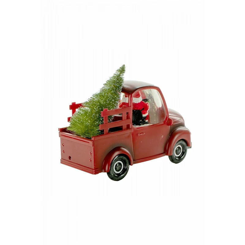 Red Christmas Pick Up Truck Warm White LED Snow Globe