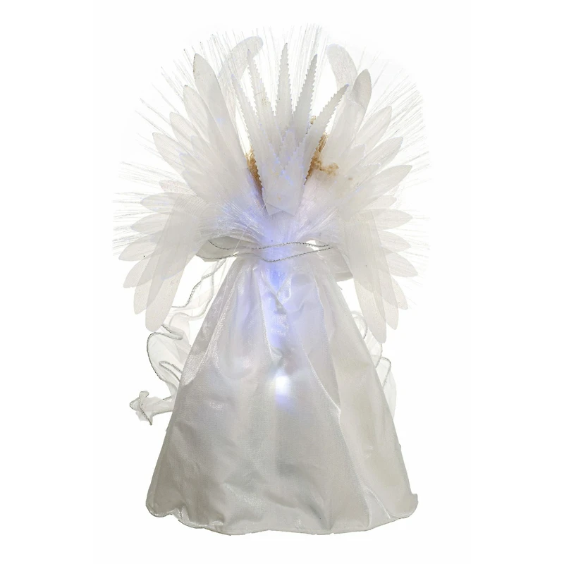 White Cloth Contemporary Fiber Optic Angel Tree Topper Blonde Hair