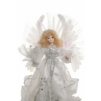 White Cloth Contemporary Fiber Optic Angel Tree Topper Blonde Hair