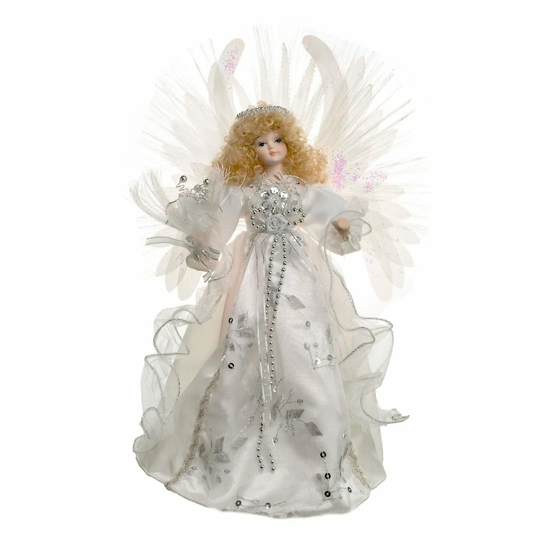 White Cloth Contemporary Fiber Optic Angel Tree Topper Blonde Hair