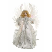 White Cloth Contemporary Fiber Optic Angel Tree Topper Blonde Hair