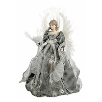 Silver and Cloth Large Modern Fiber Optic Angel Tree Topper