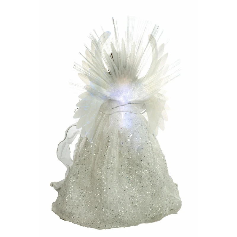 White and Silver Cloth Large Modern Fiber Optic Angel Tree Topper