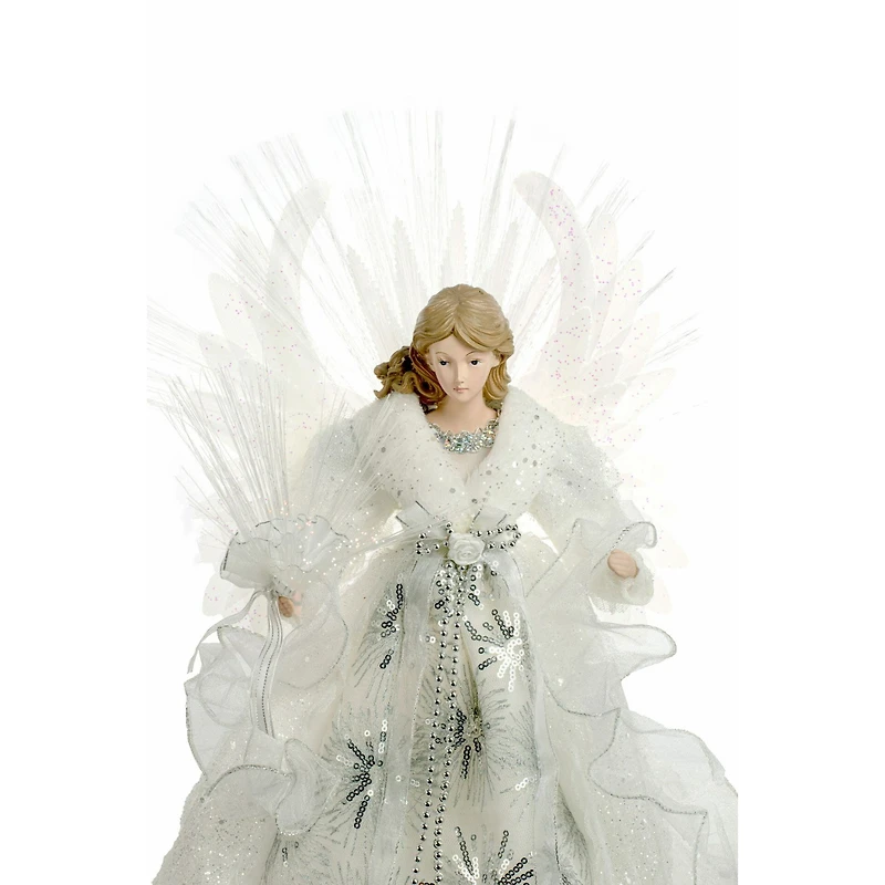 White and Silver Cloth Large Modern Fiber Optic Angel Tree Topper