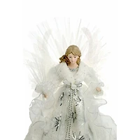 White and Silver Cloth Large Modern Fiber Optic Angel Tree Topper