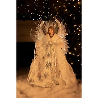 White and Silver Cloth Large Modern Fiber Optic Angel Tree Topper
