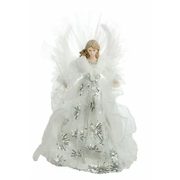 White and Silver Cloth Large Modern Fiber Optic Angel Tree Topper