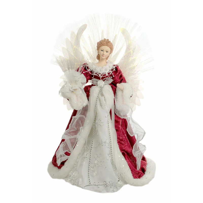 Red and White Cloth Large Modern Fiber Optic Angel Tree Topper
