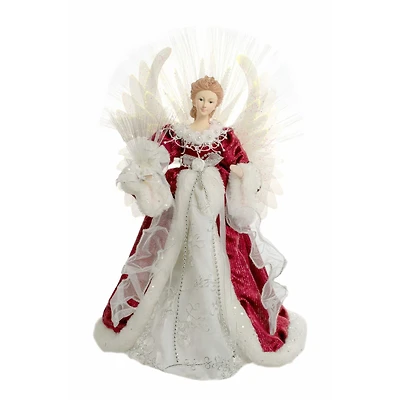 Red and White Cloth Large Modern Fiber Optic Angel Tree Topper