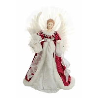 Red and White Cloth Large Modern Fiber Optic Angel Tree Topper