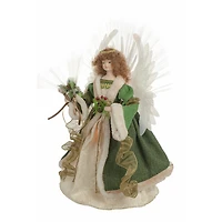 Cime de sapin ange en tissu vert fibre optique cheveux bruns