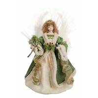 Green Cloth Charming Fiber Optic Angel Tree Topper Brown Hair