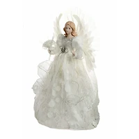 White Cloth Modern Fiber Optic Angel Tree Topper Spotted Dress