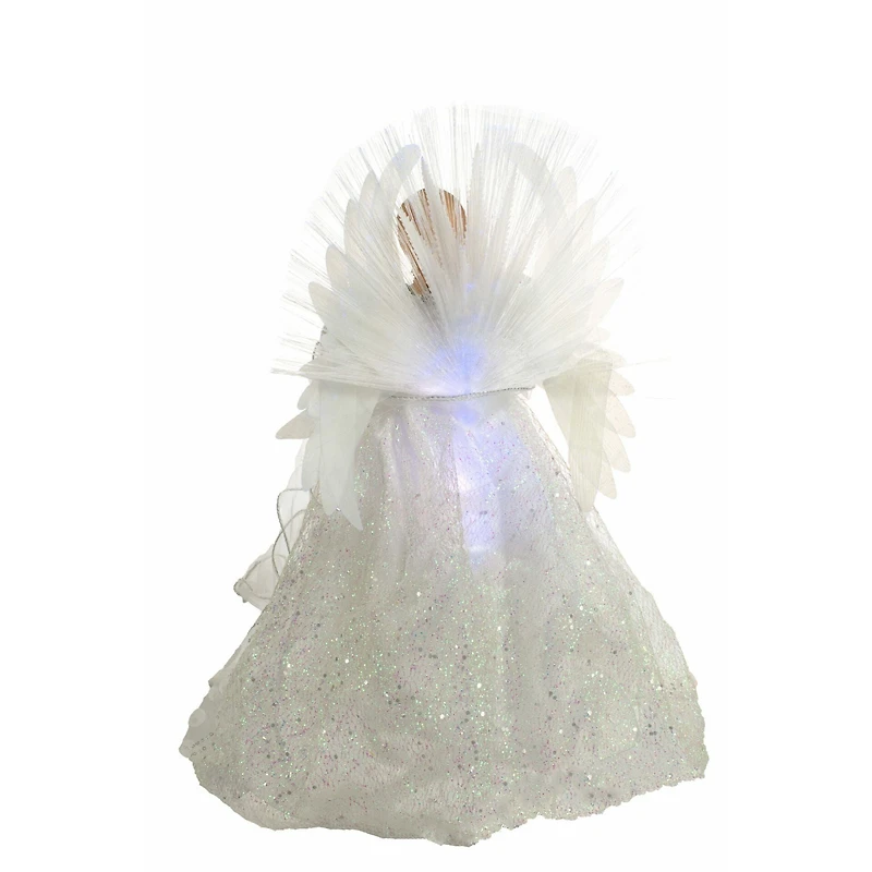 White Cloth Modern Fiber Optic Angel Tree Topper Spotted Dress