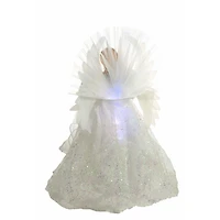 White Cloth Modern Fiber Optic Angel Tree Topper Spotted Dress